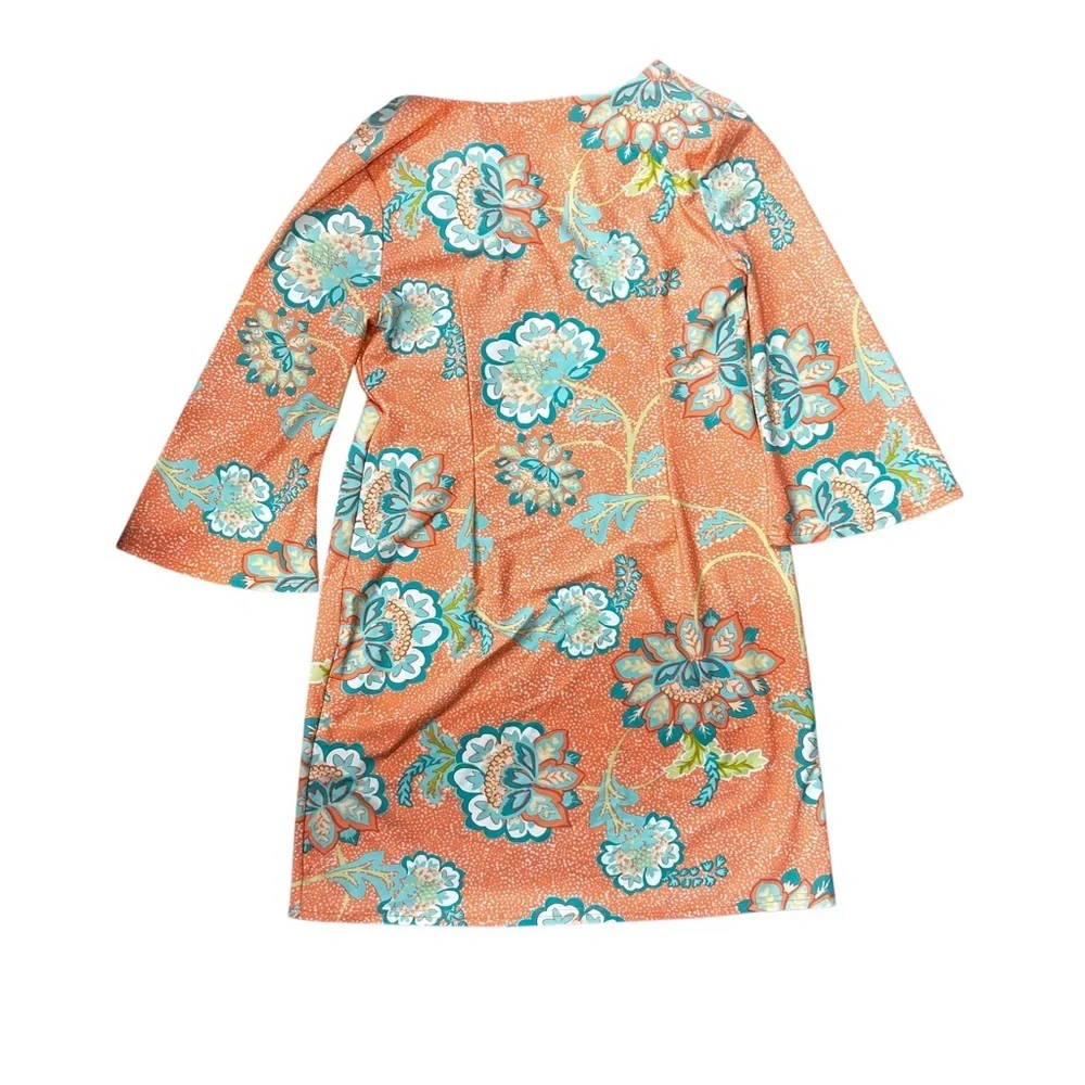 Aryeh Womens Medium Coral & Teal Floral Dress EUC - Picture 2 of 5